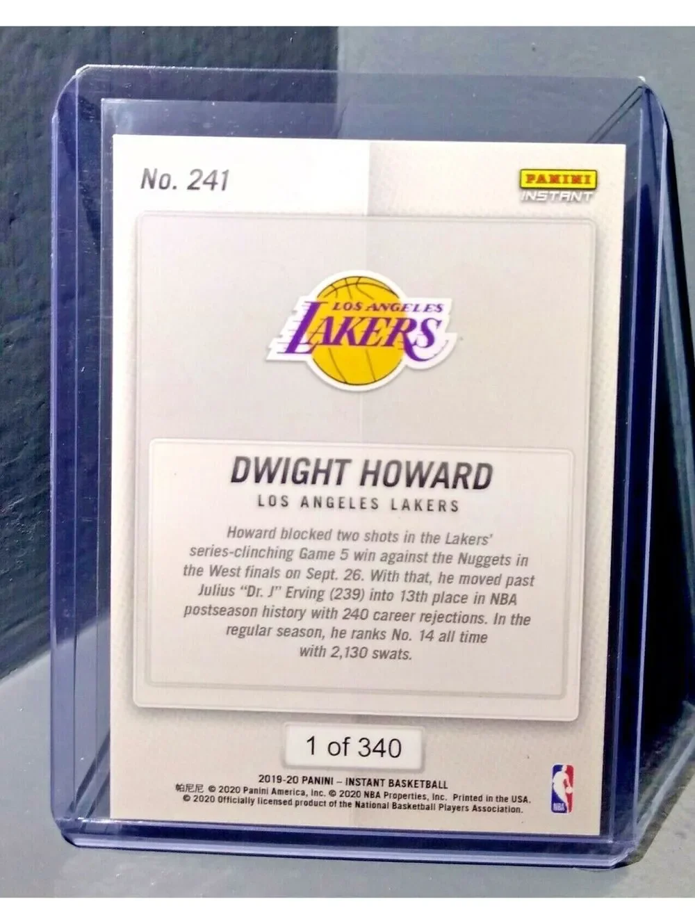 Dwight Howard 2019-2020 Panini NBA Instant Lakers #241 Basketball Card 1 of 340